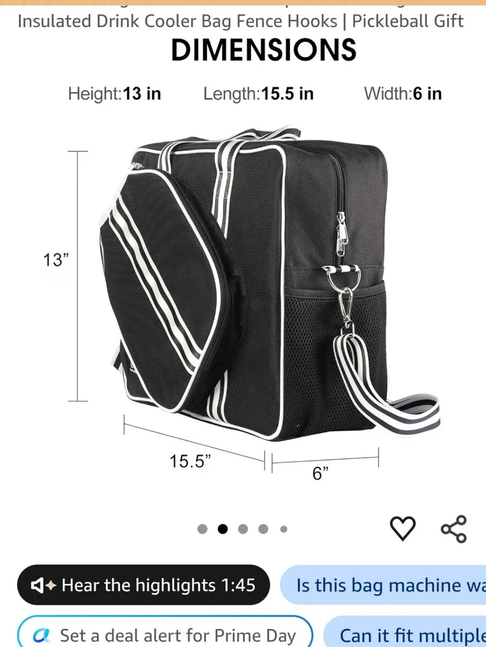 Pickleball Carry Bag with Paddle Pocket - Black with White Stripes